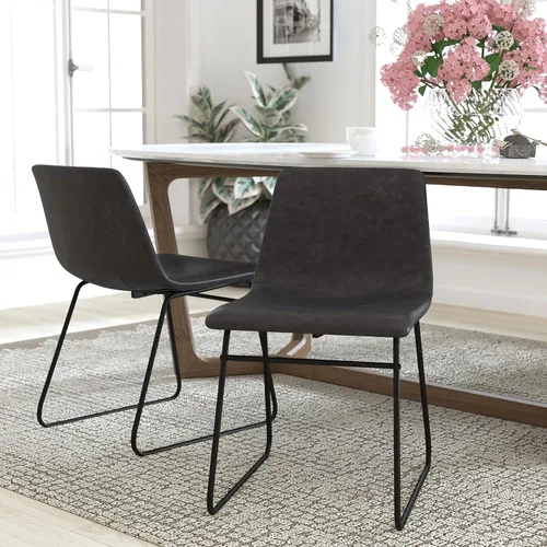 Vista 2 de Flash Furniture Butler LeatherSoft - Juego de 2 sillas de altura para mesa de comedor de 18 pulgadas, estilo moderno de mediados de siglo