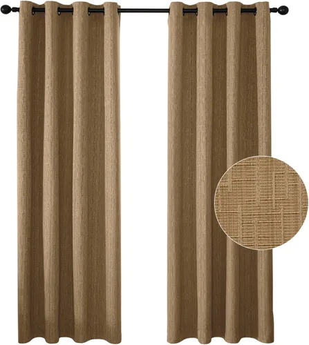 Vista 25 de Cortinas de lino jacquard de 63 pulgadas de largo, 2 paneles, cortinas gruesas de lino sintético mezclado, cortinas texturizadas de arpillera
