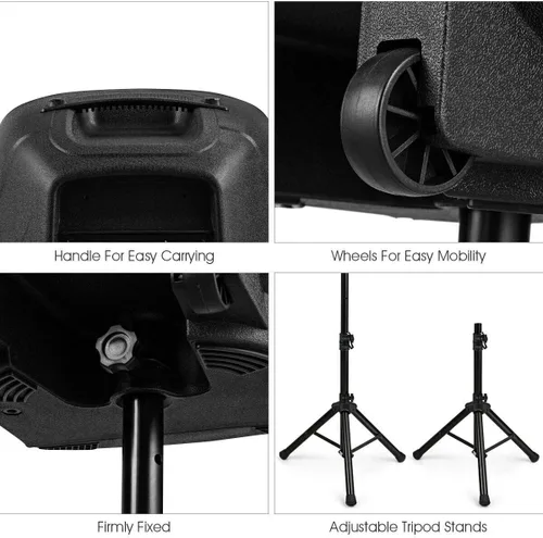 Vista 5 de Sonart - Altavoces alimentados de 15 pulgadas, 1500 W, sistema de altavoces PA portátiles de rango completo de 2 vías con soportes/luz