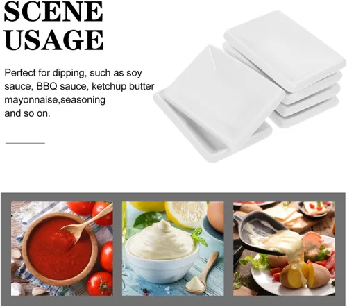 Vista 7 de Cabilock 6 cuencos de cerámica para salsa, platos de salsa de soja blanca de 3.3 pulgadas, platos rectangulares pequeños para condimentos