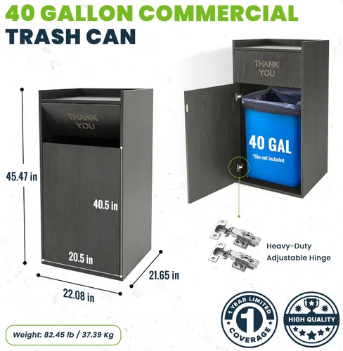 Vista 3 de Alpine Gabinete de Bote de Basura para Restaurante - Bote de Basura Comercial de 40 Galones, Receptáculo de Basura Interior con Soporte para Bandeja