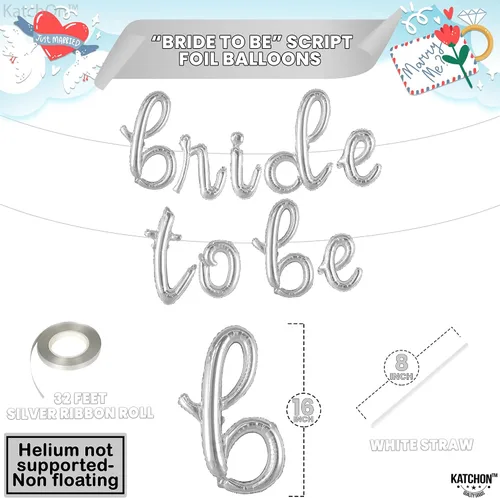 Vista 2 de KatchOn, Globos plateados con texto en inglés "Bride To Be", 16 pulgadas, letrero de novia para decoraciones de despedida de soltera, globos