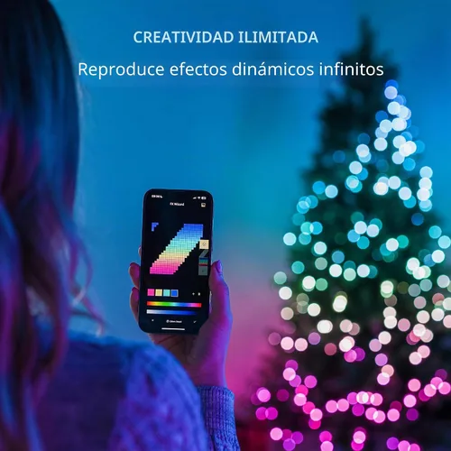 Vista 4 de Twinkly Strings 100 LED RGB, Cadena de luces LED para interiores y exteriores, Luces LED inteligentes, LEDs trazables, Compatibles con Alexa