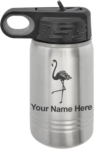Vista 42 de LaserGram Botella de agua personalizada, flamenco, acero inoxidable de doble pared aislada al vacío con popote superior, regalo grabado