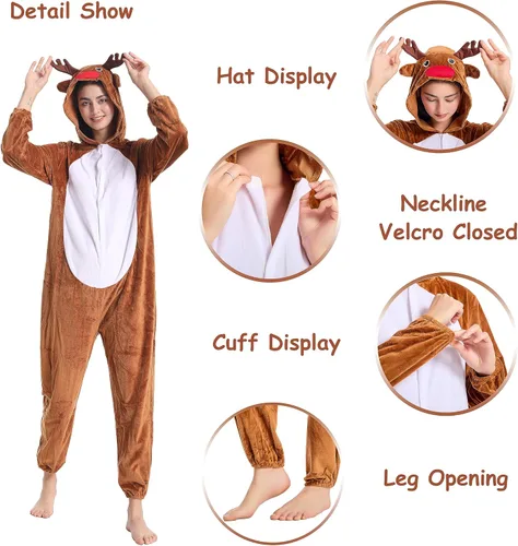 Vista 2 de Funivals Unisex Animals Costume AdultPlush Hooded Animals Onesie Homewear AdultsHalloween Christmas Jumpsuit Women & Men