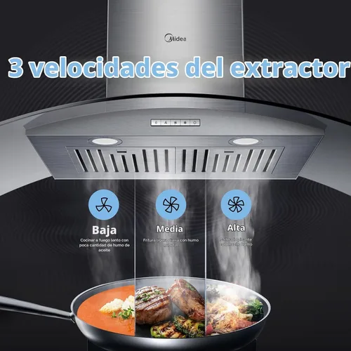 Vista 7 de Midea MVG30W8AST Campana extractora de ventilación de 30 pulgadas con conductos de montaje en pared con ventilador de escape de 450 CFM de 3