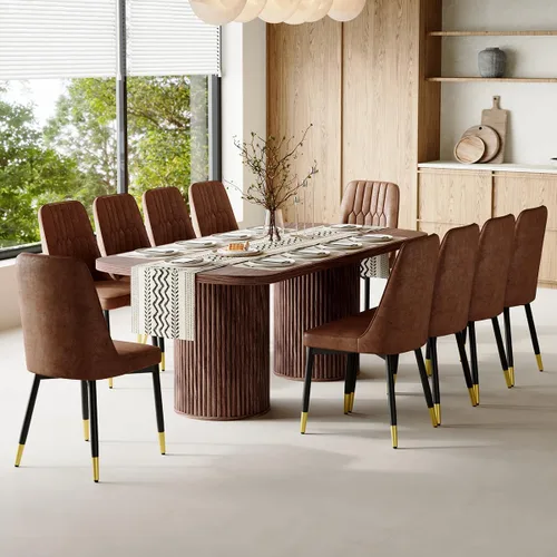 Vista 51 de Mesa de comedor extra larga de 78.7 pulgadas para 6-10 personas, mesa de cocina moderna con bases estriadas, mesa de comedor rectangular de granja