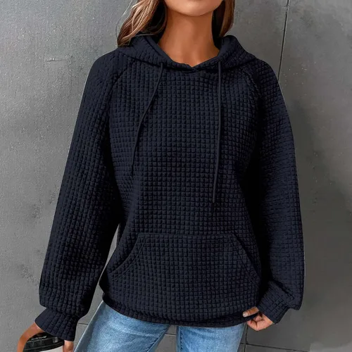 Vista 37 de Ceboyel Sudaderas ligeras con capucha para mujer, de punto gofre, de manga larga, suéter lindo para adolescentes y niñas 2023