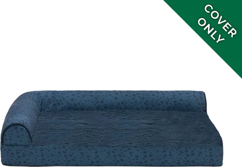 Vista 2 de Furhaven - Funda de repuesto para cama de perro, en forma de L, con estampado de felpa y almendras azules, talla M