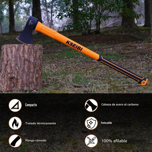 Vista 4 de KSEIBI - Hacha de división de 36 pulgadas - Acero al carbono forjado, hacha para cortar madera y leña, mazo de servicio pesado con mango ergonómico