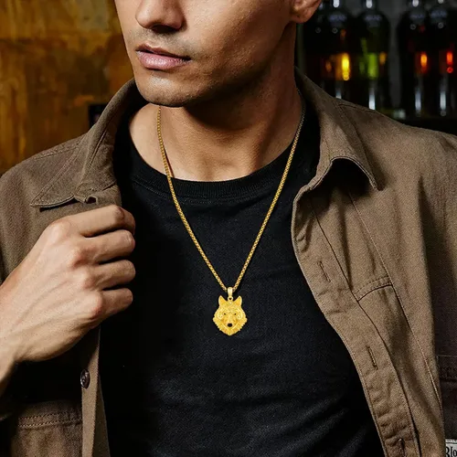 Vista 2 de Twoowl Collar de cabeza de lobo para hombre, plata de ley 925, oro con colgante de lobo, collar Fenrir nórdico pagano, joyería punk para hombres