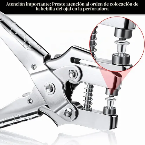 Vista 3 de Kit de herramientas para ojales, alicates para ojales, plata, 3/16 pulgadas Plateado