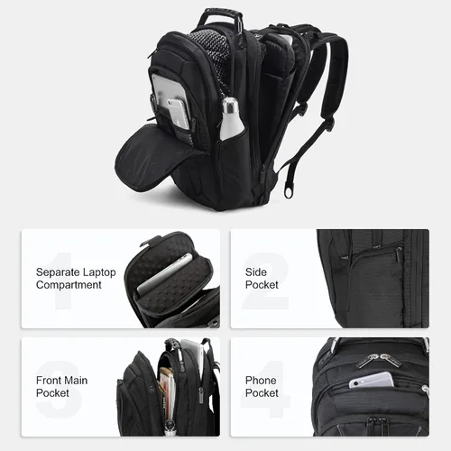 Vista 4 de LEVEL8 Mochila para laptop, mochila de trabajo para hombres y mujeres, bolsa de computadora de viaje para negocios, compatible con laptop y portátil