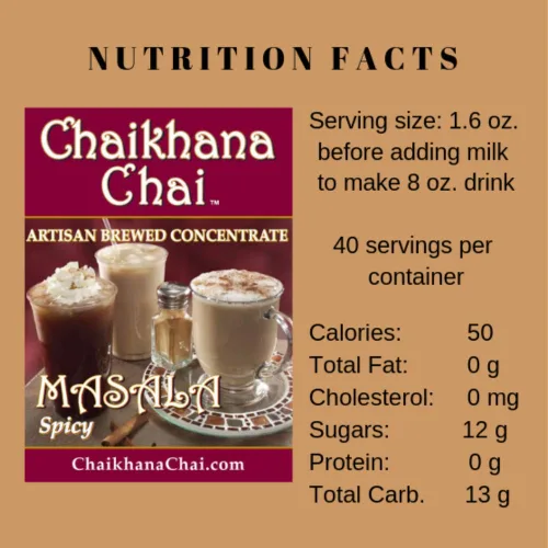 Vista 2 de Chaikhana Chai - Masala picante, concentrado de chai lento preparado, 40 porciones Ingredientes 100% reales