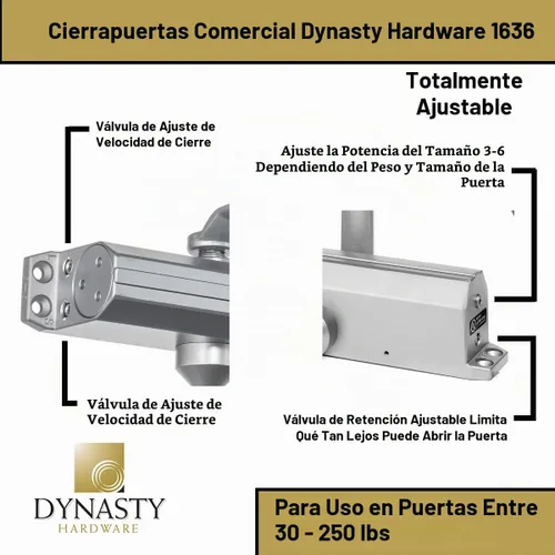 Vista 4 de Dynasty - Cierrapuertas ajustable Tamaño de resorte 3-6 Cierrapuertas automático hidráulico Serie 1636 Aluminio rociado