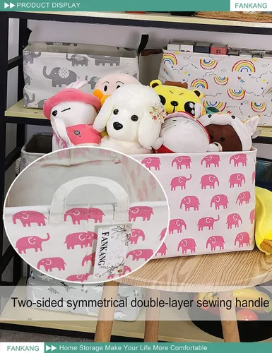 Vista 7 de FANKANG - Canasta plegable de almacenamiento para guardería, con revestimiento de polietileno impermeable, de grand tamaño, para niños y niñas