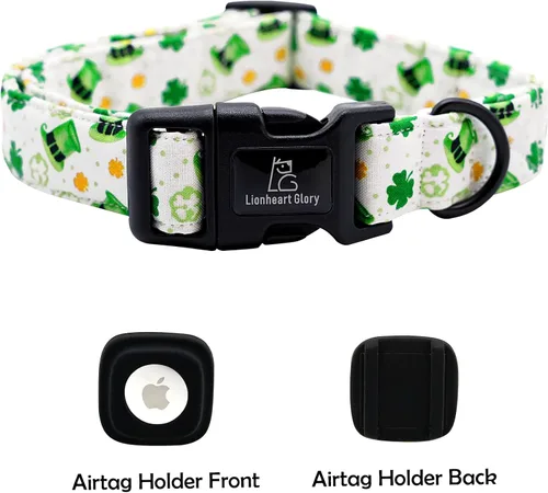 Vista 2 de Lionheart glory Airtag - Collar de perro de San Patricio para perros pequeños, collar verde ajustable de alta resistencia, collar de trébol