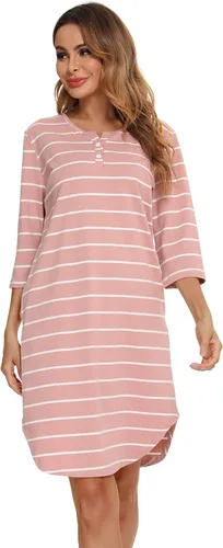 Vista 6 de Vlazom Camisones de algodón suave para mujer, camisón de manga corta con bolsillos, tallas S-XXL