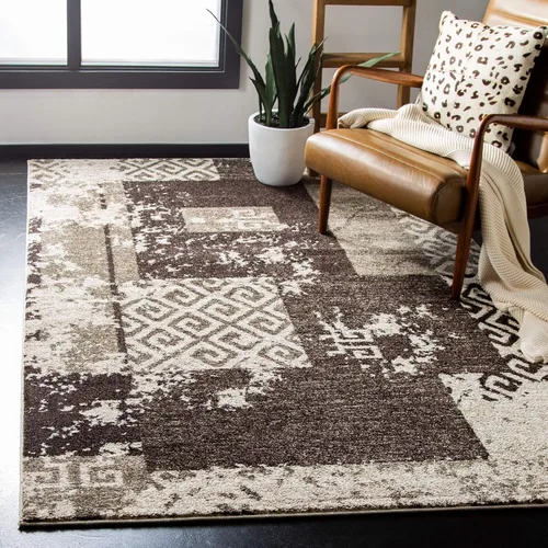 Vista 7 de SAFAVIEH Retro Collection - Alfombra decorativa de 4 x 6 pies, color crema y marrón, diseño abstracto moderno, no desprende pelusa y de fácil