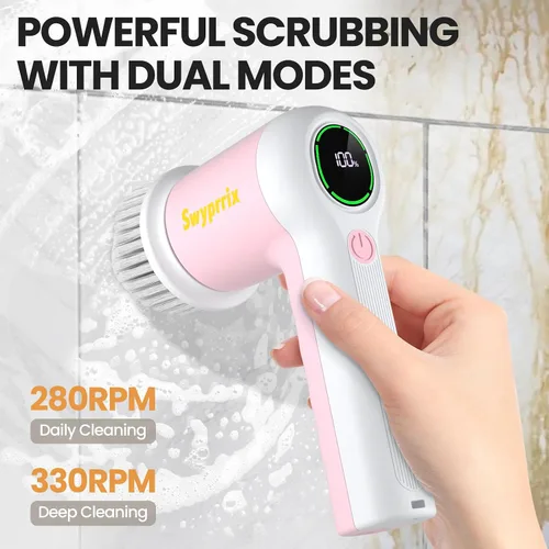 Vista 5 de Electric Spin Scrubber for Bathroom and Shower Cleaning SD-CTB02 2 Speeds Cordless Power Cleaning Brush, 6 Replaceable Brush Heads, IPX7
