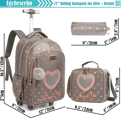 Vista 2 de Egchescebo Bolsas escolares para niños, mochila con ruedas para niñas y niños