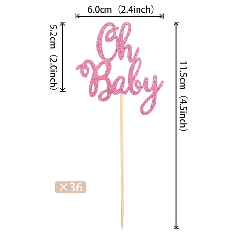 Vista 2 de 36 piezas Oh Baby Cupcake Toppers Glitter Baby Shower Cupcake Picks Decoraciones para Celebrar Baby Shower Niños Cumpleaños Suministros de Fiesta
