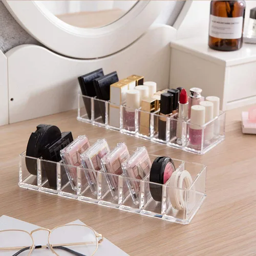 Vista 6 de Weiai Organizador Compacto de Acrílico Transparente, Organizador de Maquillaje para Rubores Iluminadores Sombra de Ojos Polvo Soporte para Tocador