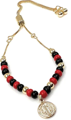 Vista 5 de LESLIE BOULES Pulsera de oro de San Benito para mujer, joyería de protección, Latón