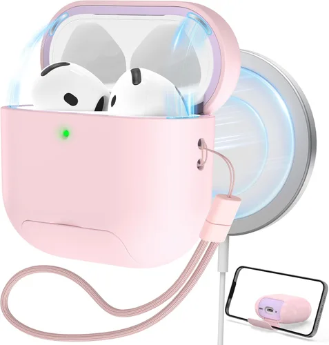 Vista 9 de RFUNGUANGO Funda protectora para AirPods Pro de 2ª generación, con función de soporte para teléfono, bloqueo de cubierta magnética, para AirPods Pro