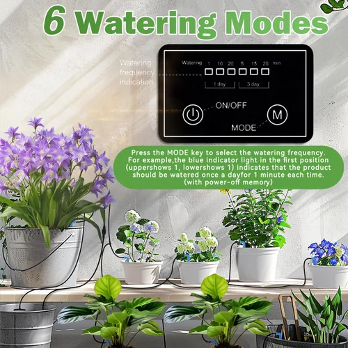 Vista 2 de IPOW 50 días de tiempo de espera extra largo soporta 20 ~ 30 macetas, sistema de riego solar 100% antisifonización, sistema de riego automático