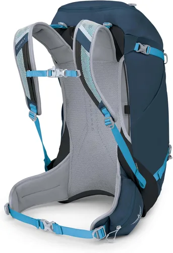 Vista 8 de Osprey Hikelite 32L Mochila ligera para senderismo - Mochila de viaje plegable y duradera con funda para lluvia para hombres y mujeres, Azul Atlas