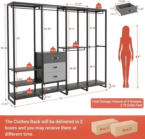 Vista 7 de Aheaplus Organizador de Closet de Madera para Colgar Ropa, Perchero de Ropa Resistente, Sistema de Closet en Esquina en Forma de L Grande con 3