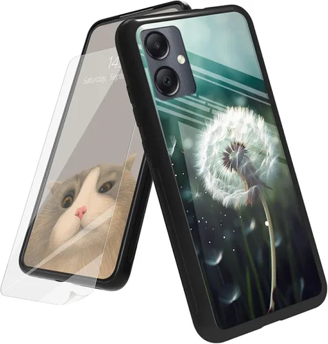 Vista 9 de Funda para Samsung Galaxy A12 5G con protector de pantalla, parte trasera de vidrio templado + TPU de silicona suave que absorbe los golpes