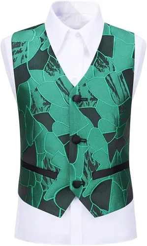 Vista 5 de SWOTGdoby Boys Tuxedo Suit Formal Jacquard Dress 3 Pieces Blazer Vest Pants
