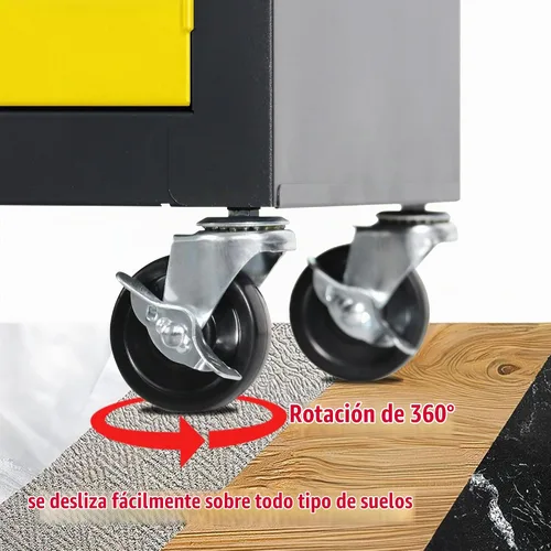 Vista 6 de Carrito Caja de Herramientas Resistente de Acero Rodante con Puertas con Cerradura (TZ12 Negro Amarillo)