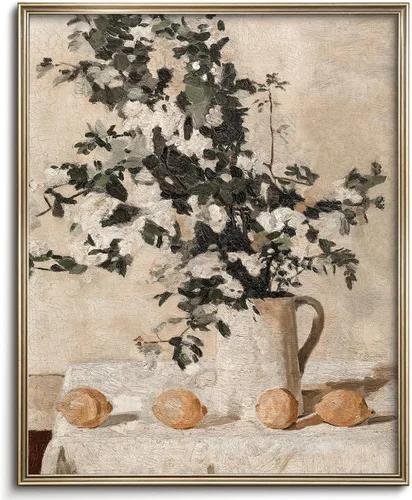 Vista 31 de Pintura vintage de paisaje de campo de flores silvestres, arte de pared de paisaje rural de granja, impresión artística de paisaje de jardín