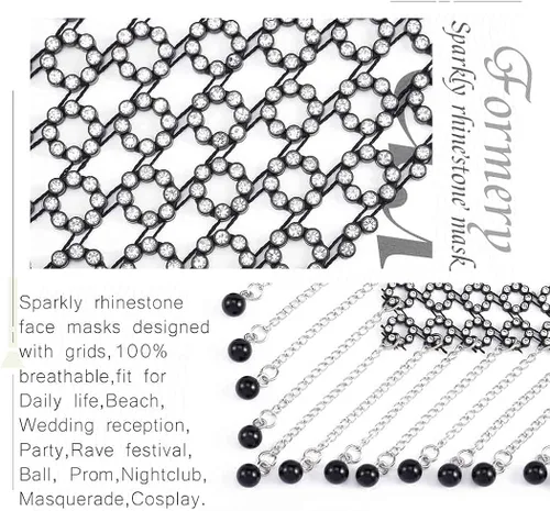 Vista 6 de Urieo Sparkly Rhinestones Face Masks Crystal Mesh Masks Metal Rhinestones Masquerade Mask Halloween Rave for Women and Men