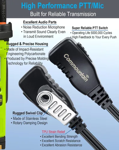 Vista 4 de commountain XPR 3500e XPR 3300e Auricular con Micrófono Compatible para Radios Motorola XPR3300e XPR3500e XPR3300 XPR3500, Auricular en Forma de G