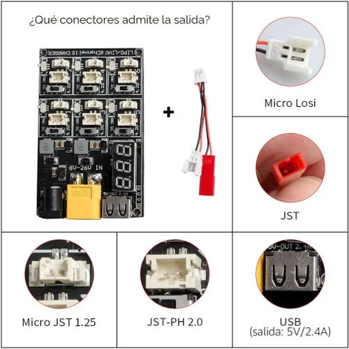 Vista 4 de AKK 1S LiPo LiHV Tablero de carga de batería Micro JST 1.25 y JST-PH 2.0 2-6S Entrada LiPo Batería Drone Cargador para Blade Inductrix Tiny Whoop