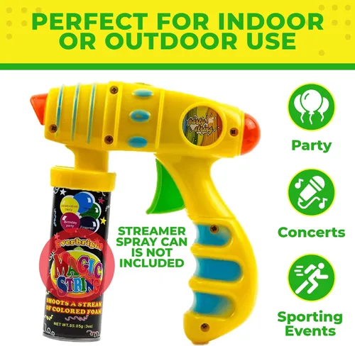 Vista 2 de Toysery Party Streamer Spray String Shooter Toy para niños y niñas, cuerda rociadora de fiesta para niños, gran pistola de juguete con aerosol