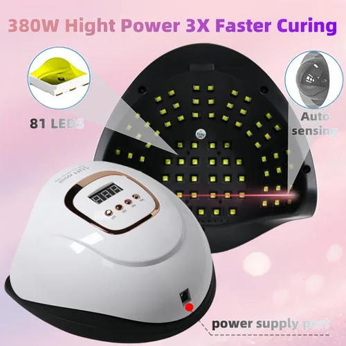 Vista 7 de Lámpara de uñas LED UV con 81 cuentas, lámparas de curado de uñas de 380 W para esmalte de gel con sensor automático/4 ajustes de temporizador