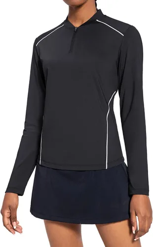 Vista 2 de BALEAF Camisetas de manga larga para mujer, tenis y golf, UPF 50+ con cremallera de 14, de secado rápido