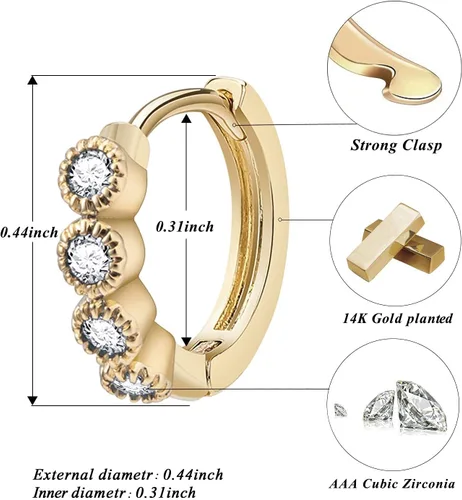 Vista 6 de Aretes de aro pequeños chapados en oro de 14 quilates, hipoalergénicos, minimalistas