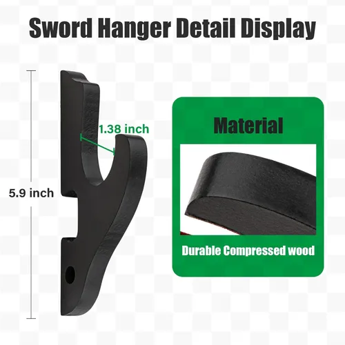 Vista 3 de Soporte de Pared Montaje para Espada Gancho de 1 Nivel Soporte de Katana Ajustable Colgador de Exhibición para Espada Samurái Tanto Rapier Sable