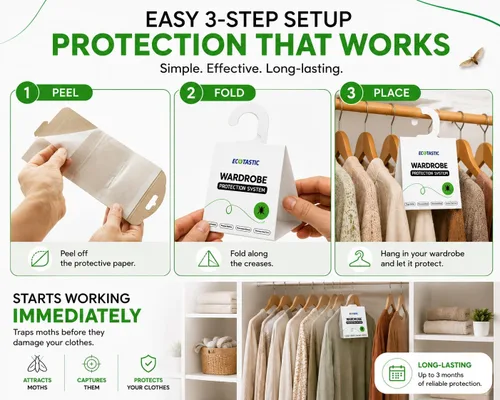 Vista 7 de Trampas para polillas de ropa, 6 unidades, plegables, control de complicaciones ecológico, tecnología de feromonas, bolas de naftalina de armario
