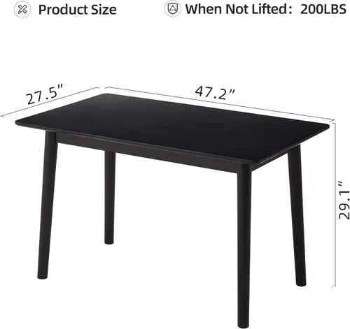 Vista 2 de Mesa de comedor de 47 pulgadas, mesa de cocina de madera maciza negra, adecuada para espacios pequeños, muebles modernos para el hogar