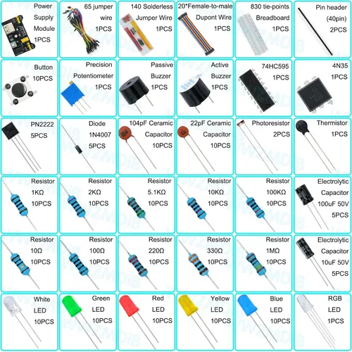 Vista 2 de WWZMDiB Kit de 438 piezas de pizarra electrónica para principiantes, compatible con Arduino, STM32, Raspberry Pi