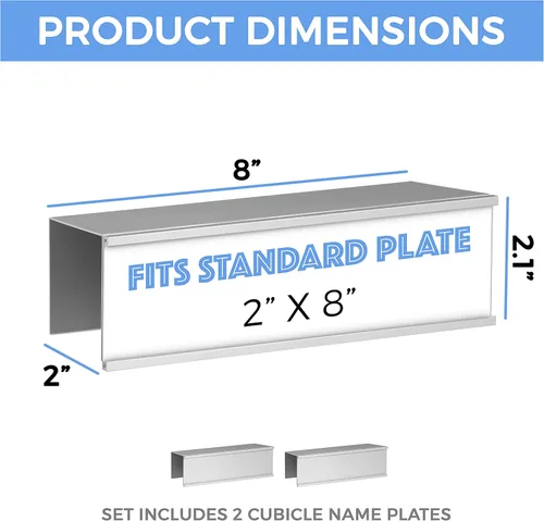 Vista 2 de Juego de 2 soportes para placa de identificación de cubículo de aluminio plateado resistente y elegante, soporte para letrero de negocios