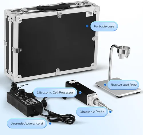 Vista 6 de CGOLDENWALL Homogeneizador ultrasónico portátil de mano, procesador de sonicador, mezclador disruptor de células con soporte