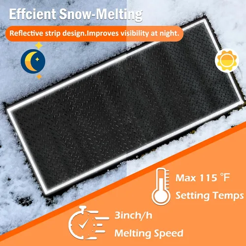 Vista 2 de Alfombrillas térmicas para derretir nieve al aire libre, alfombrilla de goma térmica antideslizante de 10" x 30" para hielo, velocidad